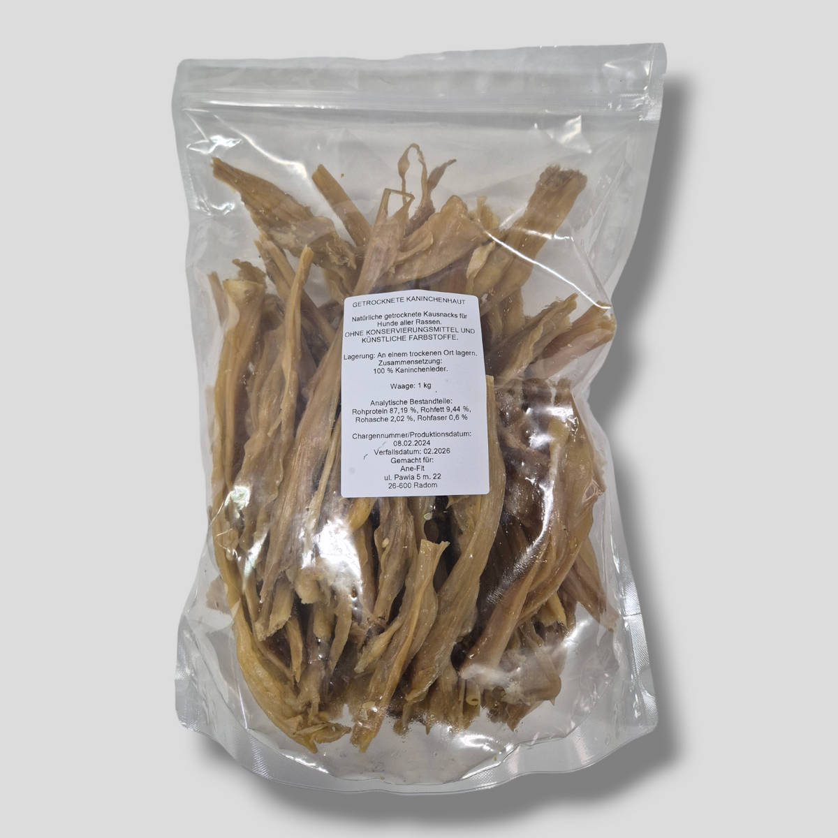 Getrocknete Kaninchenhaut ohne Fell für Hunde | 100% Kaninchen | Kausnack