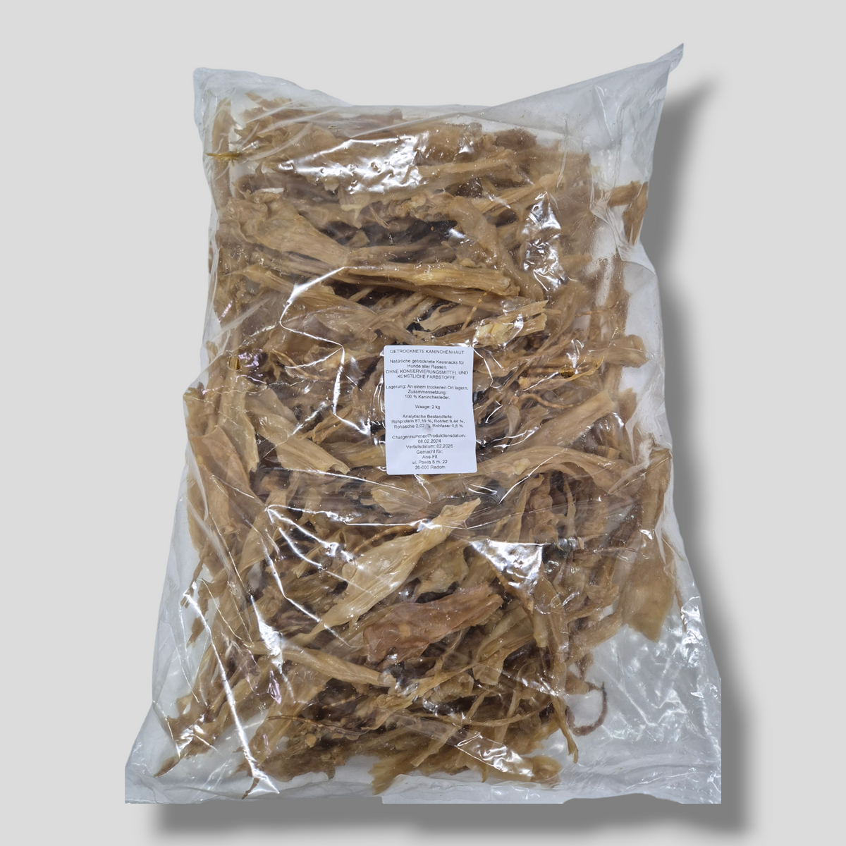 Getrocknete Kaninchenhaut ohne Fell für Hunde | 100% Kaninchen | Kausnack